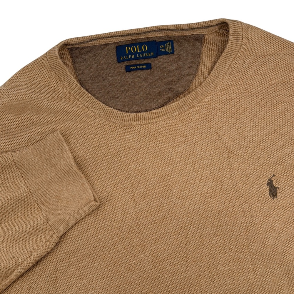 Polo Ralph Lauren Knit Sweater Mens XXL Tan Pima Cotton Crewneck Pony Preppy